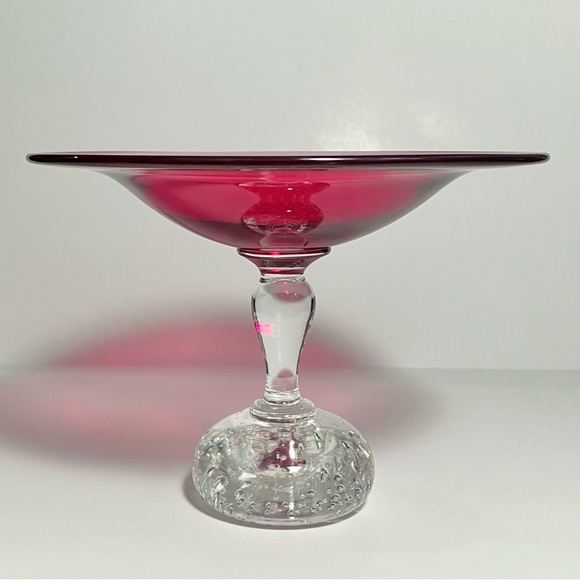PAIRPOINT RUBY RED COMPOTE / Rare Clear Stem / Controlled Bubble Ball Base / MCM - Picture 3 of 11